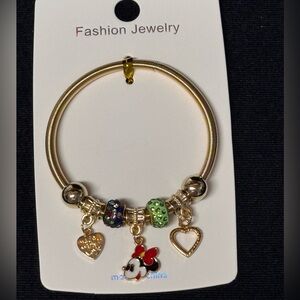 Fashion Jewelry Gold and Multicolored Minnie Charm Stretch Bracelet